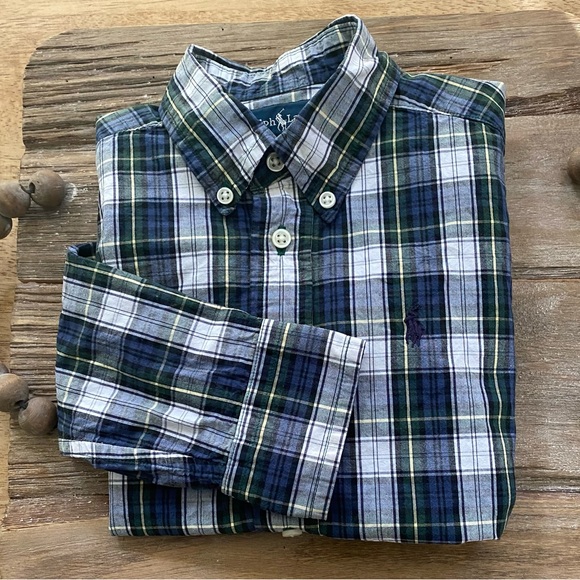 Polo by Ralph Lauren Boy’s Sz 5 Navy Plaid Cotton Long Sleeve‎ Button Down - Picture 1 of 12